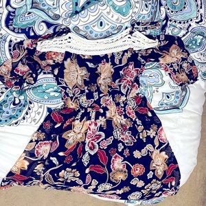 Floral off the shoulder knee length dress